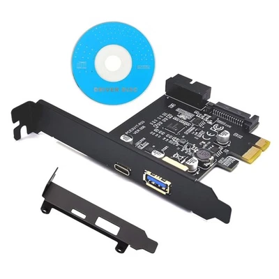 PCI-E 1X to USB3.2 Gen1 5Gbps 2 Port Type C Type A Expansion Card W/ 19PIN Slot - Image 1 of 4