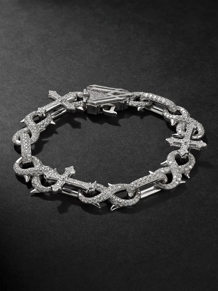 Men's 18K White Gold Over Christian Iconic & Infinity links Daz Diamond Bracelet - Image 1 of 4