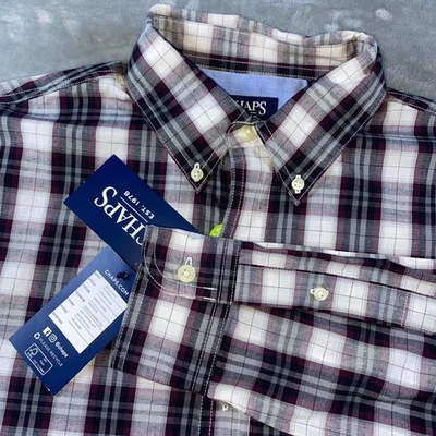 Camisa Chaps Para Hombres Mediana A Cuadros Con Botones Manga Larga Blanca Borgoña Informal Talla M Foto 1 de 4