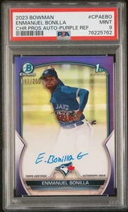 2023 Bowman Chrome Prospect Auto #CPAEBO Enmanuel Bonilla Au-Purple Ref PSA 9 - Bild 1 von 2
