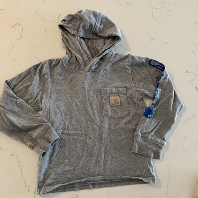 Camisa Carhartt masculina manga longa tamanho 6 cinza com capuz logotipo top - Imagem 1 de 4