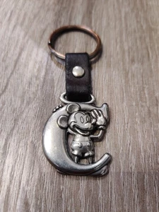 Disney Silver tone Keychain Monogram Letter "C" Mickey Mouse Leather Strap - Picture 1 of 8