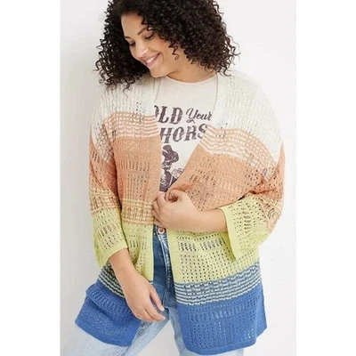 NUEVO Suéter Cárdigan Punto Abierto Pointelle Rayas Anchas Gran Tamaño XL Foto 1 de 4