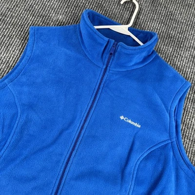 Columbia Chaleco Mujer 2X Azul Polar Bolsillos con Cremallera Completa Exterior Senderismo Soporte Cuello Foto 1 de 4