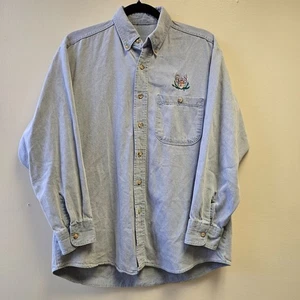 Vintage Embroidered Deer Buck Denim Button-Up Shirt Mens L Outdoors Country - Picture 1 of 12