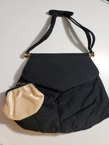 Vintage Classic 40's 50's Black Beau Sac Usa Purse Clutch Bag W/ Matching Coin  - Picture 1 of 9
