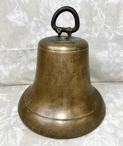Campana de señal de latón antigua con clapper reparada percha sin marca de fabricante - Imagen 1 de 13