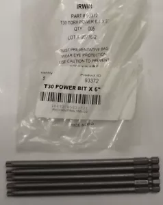 Irwin 93372 Torx Power Bit T30 1/4" Hex Drive, 6" OAL 5pcs. - Picture 1 of 1