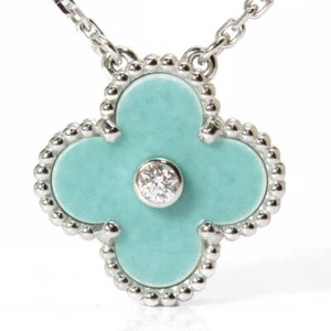 Van Cleef & Arpels Vintage Alhambra 18K WG Diamond Green Sable Necklace 16.5in - Picture 1 of 9