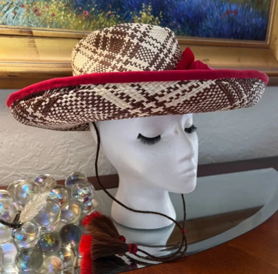 Sombrero de paja tejido vintage Carol Carr PALM BEACH Foto 1 de 4