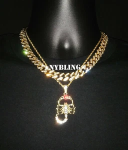 3PC Set Miami Cuban Chain Necklace & Rope Chain & Red Scorpion Pendant Plated - Picture 1 of 6