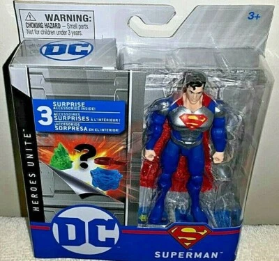 DC HEROES UNITE 2020 SUPERMAN BLINDADO PRATA 3,75 POL. FIG. COM ACESSÓRIOS NOVOS!  - Imagem 1 de 4