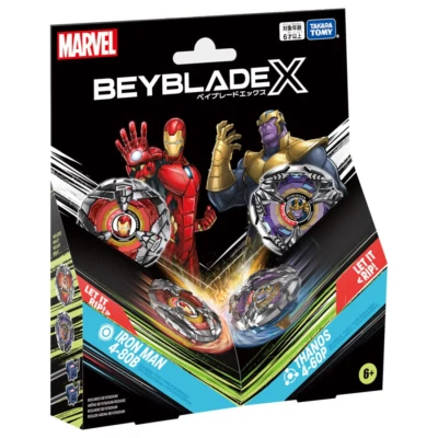 BEYBLADE X BX-00 Double Starter x Marvel Iron Man 4-80B/Thanos 4-60P -Korean Ver - image 1 of 4