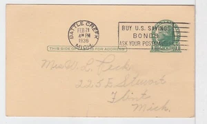 TurtlesTradingPost- Battle Creek, MI 1936- "Buy US Savings Bonds" Slogan Cancel - Picture 1 of 2