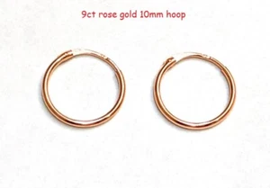 9ct Rose Gold Tiny Small Plain 10mm Hinged Hoop Sleeper Earrings Pair X'mas GIFT - Picture 1 of 5