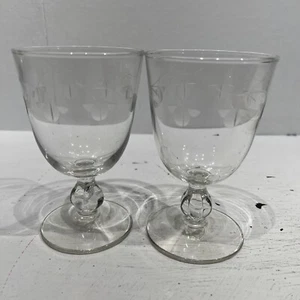 VTG Fairfax Libbey 5.5 inc wine Water Goblets Set of 2 Etched Flowers stem 50’s - Picture 1 of 7