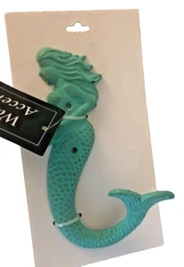 NEW Aqua Blue Green METAL MERMAID HOOK 7 1/4" Coastal Nautical Decor - Picture 1 of 2