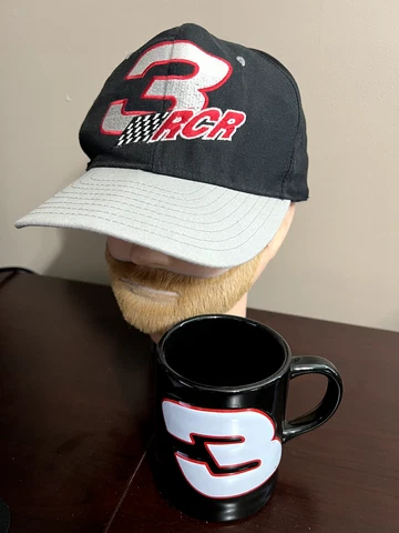 Vintage DALE EARNHARDT #3 RCR NASCAR RACING GEAR AJD SNAPBACK and Official Mug Cover