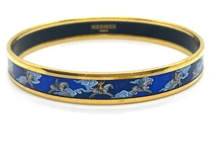 Hermes 'Horses in the Clouds Enamel Gold Plated Narrow Bangle Bracelet - Picture 1 of 4
