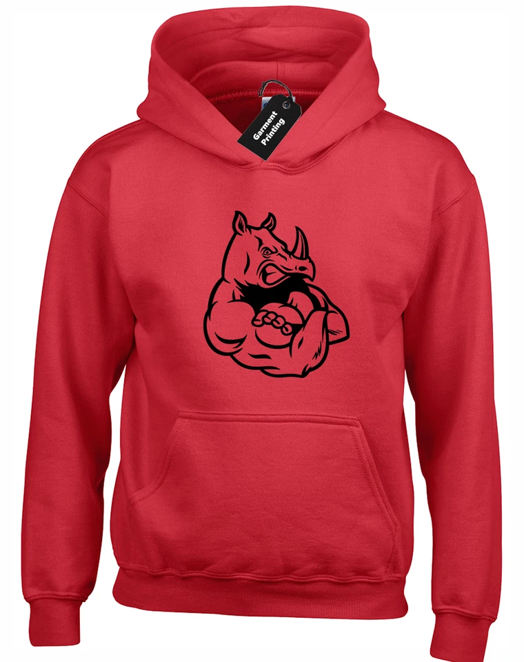 RHINO MUSCLES HOODY HOODIE GYM WORKOUT FITNESS LIFT SQUAT BIG TALL 3XL 4XL 5XL - Image 1 of 4
