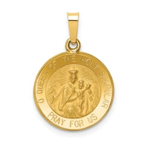 14K Yellow Gold Satin Queen Of Holy Scapular Reversible Medal Pendant XR1265 - Picture 1 of 5