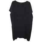 Eileen Fisher S Jewel Neck Shift Dress 100% Silk Short Sleeve Pockets