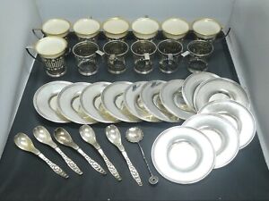Sterling Silver Tea Cups and Plates w/ 6 Lenox Inserts Sterling Weighs 778 Grams