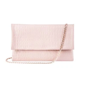 Womens Cream Leather Clutch Shoulder Cross Body Alligator Printed Cowhide Bag - Picture 1 of 3