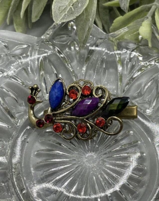 Acessórios antigos de cabelo clipe jacaré pavão casamento nupcial multicolor 2,0” - Imagem 1 de 3