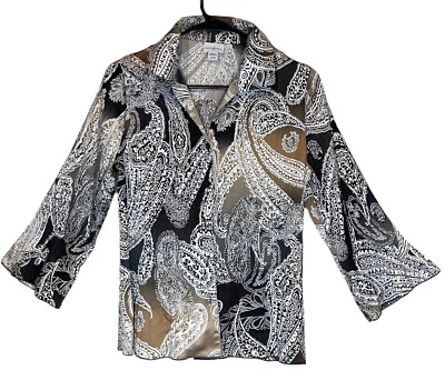Blusa Jaclyn Smith Paisley Manga Campana Abotonada Charlie's Angel Para Mujer Talla M Foto 1 de 4
