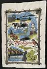 Vtg R Batchelder Mackinac Island Print Tea Dish Towel Michigan Landmark Souvenir