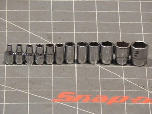 Snap On 12Pc SAE 1/4 Drive Shallow Socket Set 1/8" 5/32" 3/16" 9/16" 6Pt Dr - Picture 1 of 4