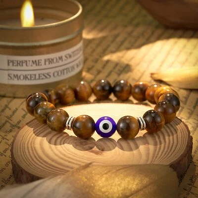 Pulseira Evil Eye Lucky proteção de contas de pedra natural amuleto pulseira unissex - Imagem 1 de 4