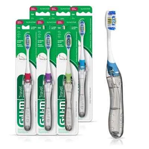 GUM Folding Travel Toothbrush, Compact Head + Tongue Cleaner1 Count (Pack of 6) - Picture 1 of 3