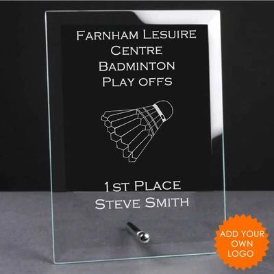 GLENWAY Premio trofeo placca in vetro badminton personalizzato - trofei badminton incisi