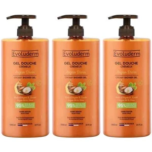 Evolderm Argan Divan Creamy Shower Gel Scented Vegan Natural Soap Free Pack 3x1L - Picture 1 of 2