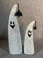 Vintage Pier 1 Imports Set 2 Wooden Halloween Ghost Figures Decor Bat Spider