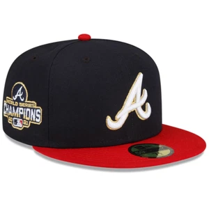 Atlanta Braves New Era 59Fifty Serie Mundial Campos Marino Rojo Oro Sombrero Talla 7 3/4 - Imagen 1 de 1