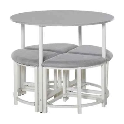 Round Dining Table Set with 4 Upholstered Stools Modern Compact Design - Image 1 of 4