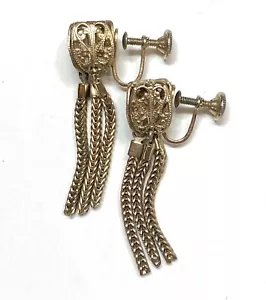 VTG LITTLE NEMO Filigree Cubes Foxtail Fringe Dangle EARRINGS Gold Tone SIGNED - Picture 1 of 7