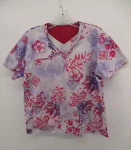 Med Couture Small V Neck Short Sleeve Floral Scrub Shirt - Picture 1 of 11