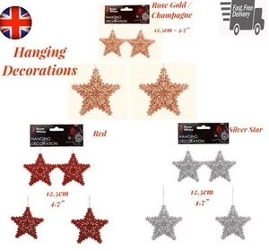 Adorno de construcción de árbol de Navidad colgante de 2 estrellas rojo plata rosa oro - Imagen 1 de 9