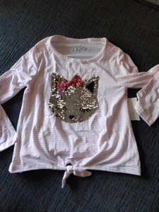 Bobbie Brooks MÄDCHEN LANGARM ROSA & WEISS FLIP PAILLETTEN T-SHIRT GR. S (6/8) NEU MIT ETIKETT - Bild 1 von 7