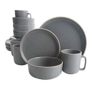 Juego de vajilla de gres mate redondo Gibson Home Zuma de 16 piezas - gris - Imagen 1 de 5