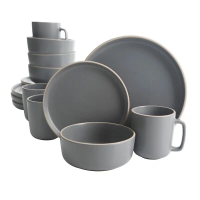Gibson Home Zuma Round 16-Piece Matte Stoneware Dinnerware Set - Grey - Image 1 of 4