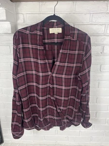 Cloth & Stone L burgundy pink plaid Tencel button top soft fall shirt - Picture 1 of 6