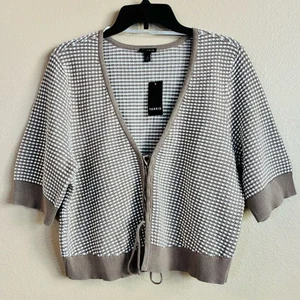 Torrid New Size 2X Taupe Tan Fitted V Neck Cropped Lace Up Shrug Sweater - Picture 1 of 11