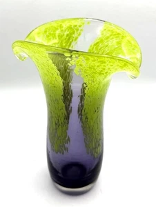 Hand Blown Glass Vase Green /Purple Design by Arthur Nelson Green - Picture 1 of 7