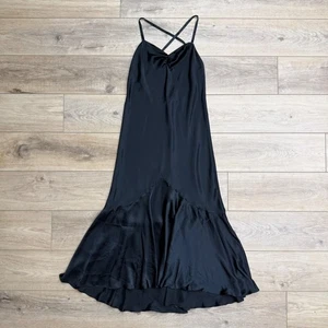 Vintage Natori schwarz Satin Slip Maxikleid Meerjungfrau rückenfrei ärmellos schräg M - Bild 1 von 11