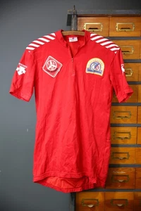 Vintage Descente Cycling Road Bike Jersey Made in Japan 70s 80s Patches Red - Picture 1 of 14